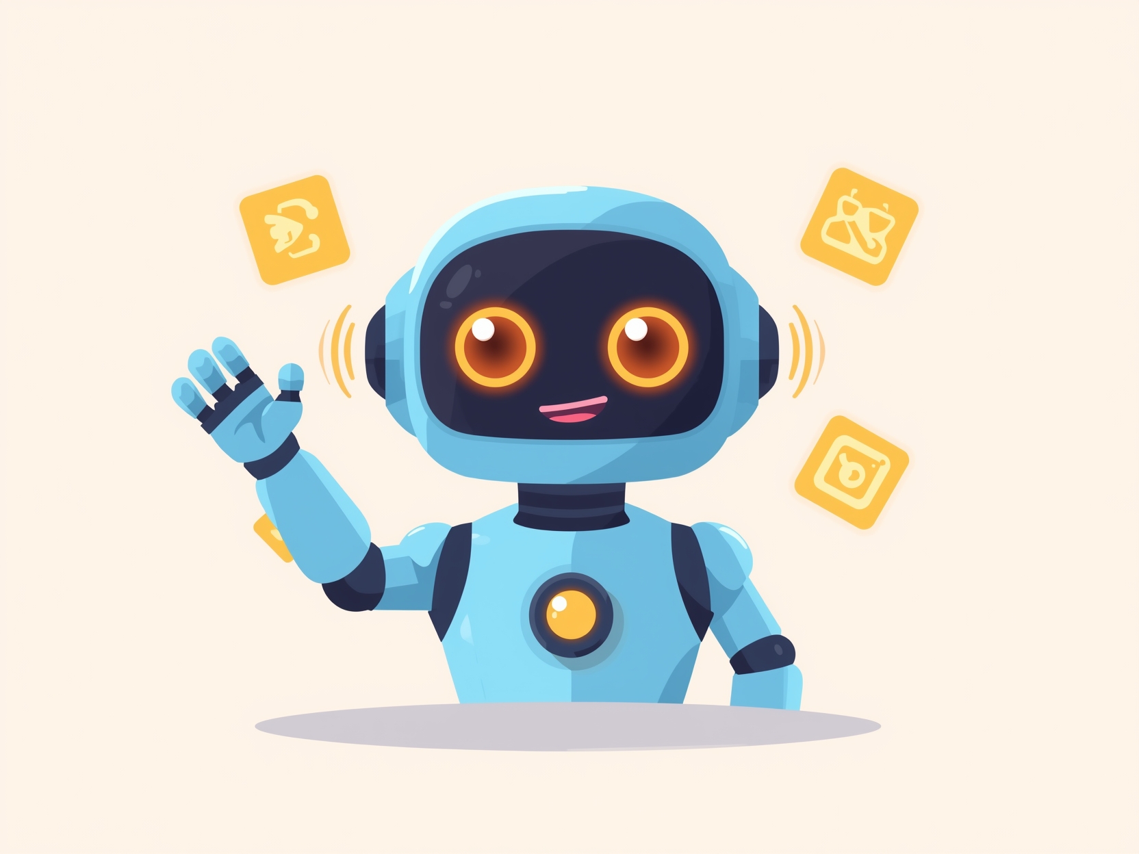 روبوت مرح يدعو اللاعبين للمشاركة في تحديات الذكاء الاصطناعي الأخلاقية.